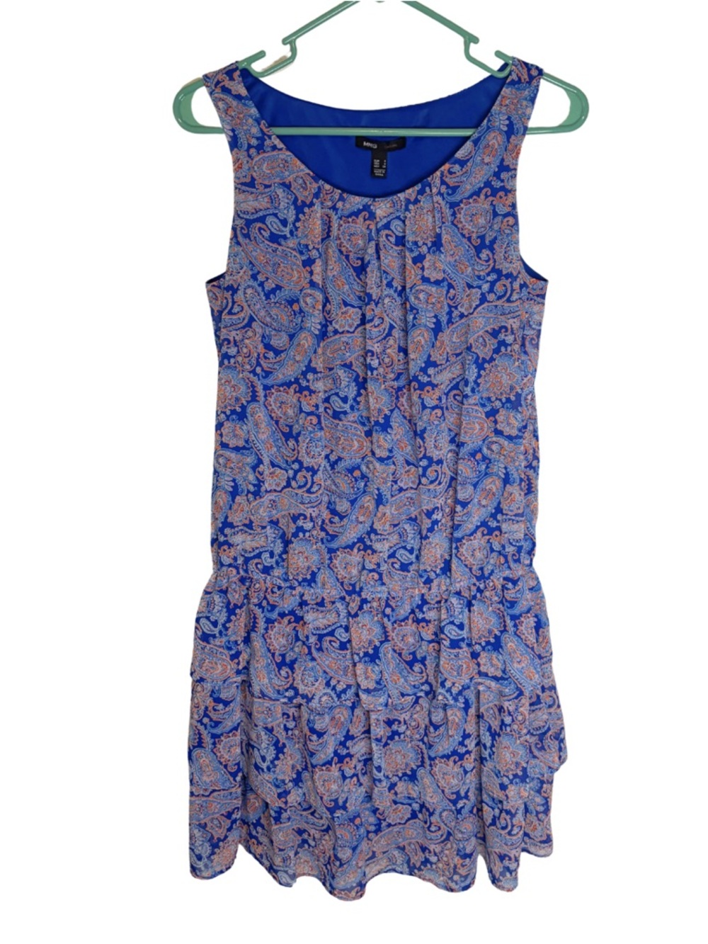 MNG Sleeveless Blue Paisley Dress